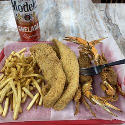 Catfish basket and 2 fried crabs