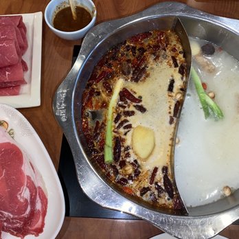 Hot Pot Buffet - Mala (left) and chinese herbal (right) soup base - Chinese Near Me - Boston, Massachusetts Hot Pot Buffet - Mala (left) and chinese herbal (right) soup base - Chinese Near Me - Boston, Massachusetts