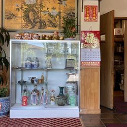 Display case by the kitchen.