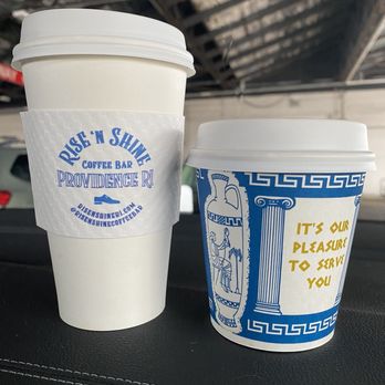 Rise ‘N Shine Coffee Bar - Left: large hazelnut cappuccino / Right: small caramel latte - Coffee & Tea Near Me - Providence, Rhode Island