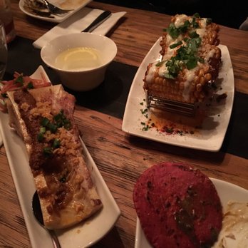 Xixa - Roasted bone marrow tacos (left) using beet tortillas - Mexican Near Me - Brooklyn, New York