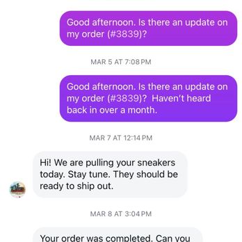 Sole Wash Academy - Last response to let me know that the shoes will be shipped out (last of many before dropping the ball again) - Shoe Repair Near Me - Washington, DC, District of Columbia