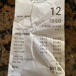 Prices up 4$ per regular taco