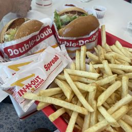 Double burger and fries Double burger and fries