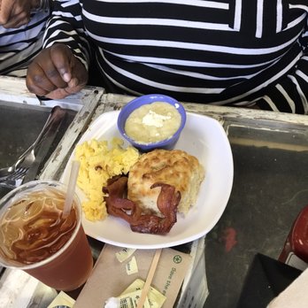 Biscuit Head - Full Breakfast w/ 2 eggs, bacon, and grits (top with goat cheese) - Cafes Near Me - Asheville, North Carolina Biscuit Head - Full Breakfast w/ 2 eggs, bacon, and grits (top with goat cheese) - Cafes Near Me - Asheville, North Carolina