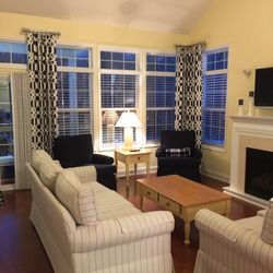 F & M Upholstery - Faux wood blinds and custom side panels