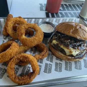 Barrio Burger - Barrio Burger Especial with onion rings - Burgers Near Me - San Diego, California Barrio Burger - Barrio Burger Especial with onion rings - Burgers Near Me - San Diego, California