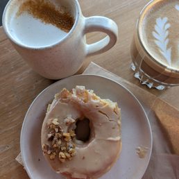 Latte, Chai Latte and Maple Walnut Donut Latte, Chai Latte and Maple Walnut Donut