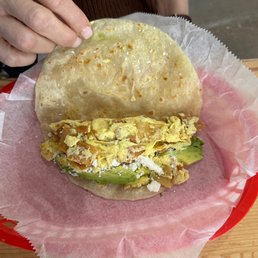 Migas Taco - Looks good and no grease. Migas Taco - Looks good and no grease.