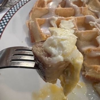 John's Place - Belgian Waffle with butter and cream cheese syrup. - Breakfast & Brunch Near Me - Victoria, British Columbia