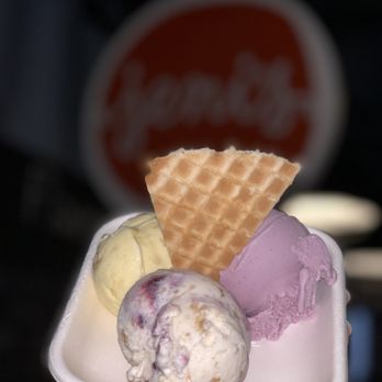 Jeni's Splendid Ice Creams - Trio (~$7): 3 half scoops of Brambleberry Crisp, Wildberry Lavender, and Golden Nectar with a piece of a buttercrisp waffle cone - Ice Cream & Frozen Yogurt Near Me - Tampa, Florida Jeni's Splendid Ice Creams - Trio (~$7): 3 half scoops of Brambleberry Crisp, Wildberry Lavender, and Golden Nectar with a piece of a buttercrisp waffle cone - Ice Cream & Frozen Yogurt Near Me - Tampa, Florida