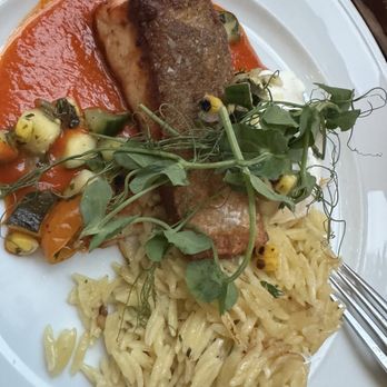 Clyde's Willow Creek Farm - Alaska Wild Coho Salmon with orzo! We didn't leave a crumb behind. - New American Near Me - Broadlands, Virginia