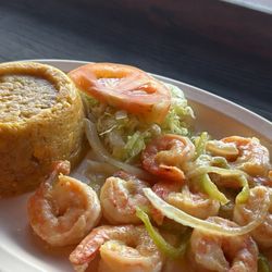 Alitas Boricuas - Garlic Butter Shrimp + Trifongo