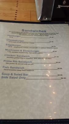 Menu photo 6 Water's Edge Lodge Crandon, WI