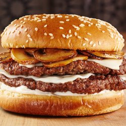 Mushroom Burger - Tow patties with cheese and sautéed mushrooms.