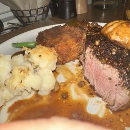 Filet Au Poivre (not the best photo, and I wish I had taken a picture before I cut into it. The presentation was much nicer.)