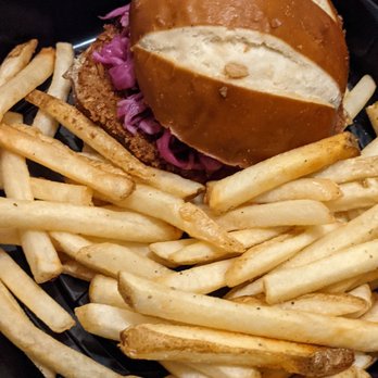 Clocktower Cellar Pub - Schnitzel Sandwich with Fries - Pubs Near Me - Mammoth Lakes, California