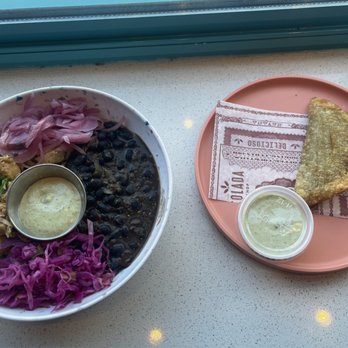 Colada Shop - Santiago bowl with chicken and spinach and cheese empanada - Coffee & Tea Near Me - Washington, DC, District of Columbia Colada Shop - Santiago bowl with chicken and spinach and cheese empanada - Coffee & Tea Near Me - Washington, DC, District of Columbia