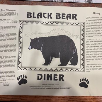 Black Bear Diner El Cajon - Placemat with philosophy and history - Diners Near Me - El Cajon, California