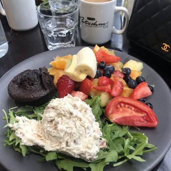 Cafe Patachou - Chicken Salad with fruit and chocolate muffin - Breakfast & Brunch Near Me - Indianapolis, Indiana