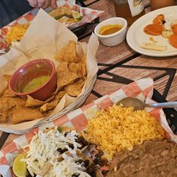 Mijo’s Authentic Mexican Food - Salsa and chips appetizer, along with their three taco dinner special for taco Tuesday.