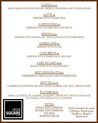 Menu photo 7 Java Square Cafe Opelousas, LA