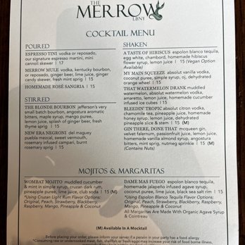 The Merrow  - he menu for the cocktail - Bars Near Me - Long Beach, New York