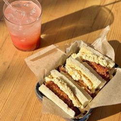 Stonemill Matcha - Strawberry Yuzu-ade, tamago sando (w/ pork katsu on the side (that i sliced and put in myself)) (02/2026)