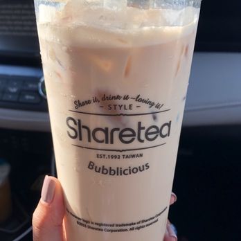 Sharetea - Classic pearl milk tea + egg pudding.  Good! - Coffee & Tea Near Me - Fullerton, California