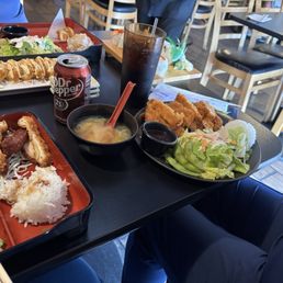 Chicken katsu, rice and salad with miso soup Chicken katsu, rice and salad with miso soup