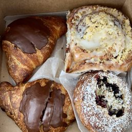 2 chocolate croissants, cinnamon roll, berry cheese danish $20 even! Worth the long wait in line. 2 chocolate croissants, cinnamon roll, berry cheese danish $20 even! Worth the long wait in line.