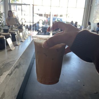 Holsem Coffee - Strawberry Malt Latte iced w oatmilk and half sweet - Coffee & Tea Near Me - San Diego, California