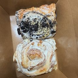 Cookies and cream and peach cobbler cinnamon rolls
