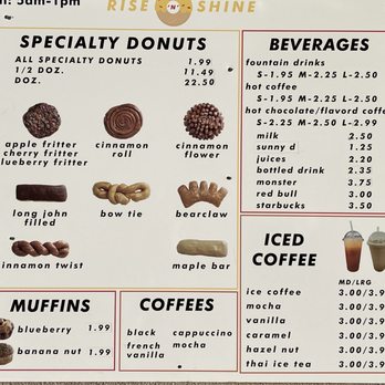 Rise N Shine Donuts - a menu for a donut shop - Donuts Near Me - Lubbock, Texas Rise N Shine Donuts - a menu for a donut shop - Donuts Near Me - Lubbock, Texas