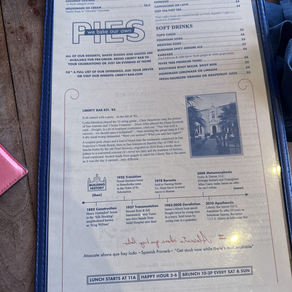 Liberty Bar - Back of menu - American Near Me - San Antonio, Texas Liberty Bar - Back of menu - American Near Me - San Antonio, Texas