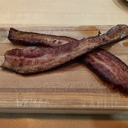 Wissota Chophouse - Hartford - Bacon appetizer. Very tasty, but had to order giant pretzel to offset the grease. Would be nice if some bread came as a side.