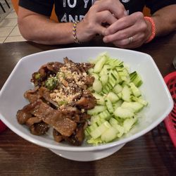 $17 vermicelli bowl with steaming hot noodles