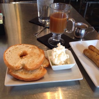 Tryst Cafe PHX - GF bagel with whipped cream cheese, turkey sausage links, coffee with almond milk. - Beer, Wine & Spirits Near Me - Phoenix, Arizona Tryst Cafe PHX - GF bagel with whipped cream cheese, turkey sausage links, coffee with almond milk. - Beer, Wine & Spirits Near Me - Phoenix, Arizona