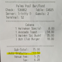 Note Auto Gratuity and Venue fee.