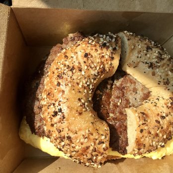Café Consume - Sausage, egg & American cheese on an everything bagel - Coffee & Tea Near Me - Chicago, Illinois