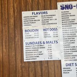 Tigers Sno-balls - Menu