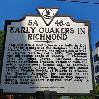 Early Quakers Historical Marker - Early Quakers in Richmond Historical Marker - Landmarks & Historical Buildings Near Me - Richmond, Virginia Early Quakers Historical Marker - Early Quakers in Richmond Historical Marker - Landmarks & Historical Buildings Near Me - Richmond, Virginia