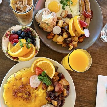 Son & Garden - Sunrise scramble, side of fruit, orange juice - New American Near Me - Menlo Park, California Son & Garden - Sunrise scramble, side of fruit, orange juice - New American Near Me - Menlo Park, California