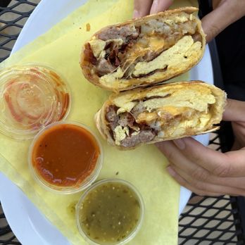 Rail Side Cafe - conductor burrito with sausage and bacon - Coffee & Tea Near Me - San Dimas, California Rail Side Cafe - conductor burrito with sausage and bacon - Coffee & Tea Near Me - San Dimas, California