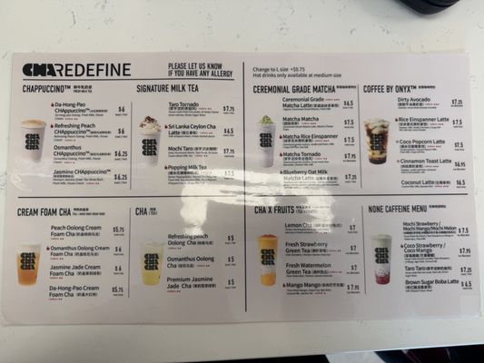Menu photo 1 Cha Redefine Columbus, OH