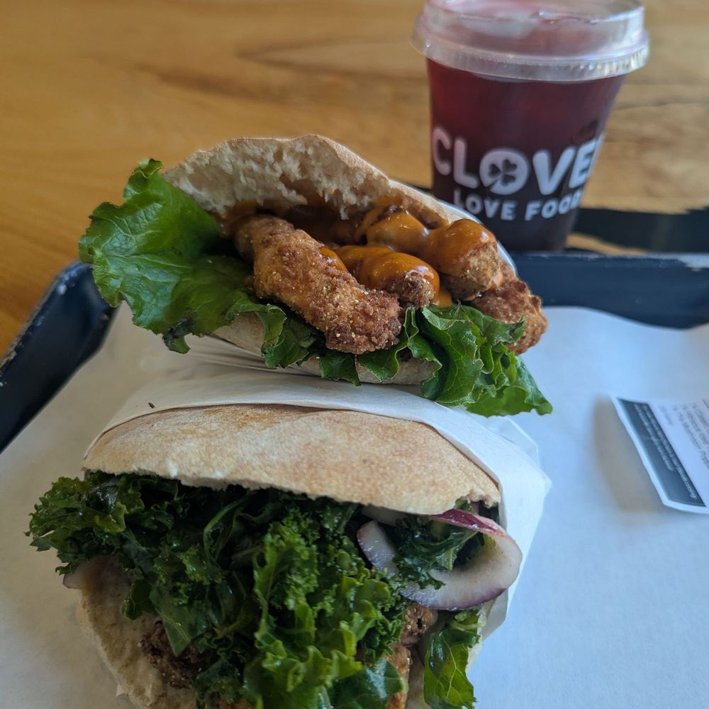 Clover Food Lab - The Mushroom Popper and Classic Crispy Chicken (plant based) - Cafes Near Me - Cambridge, Massachusetts