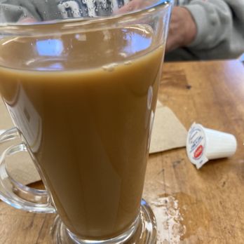 Central Ave Bakery - This is the coffee and how it served in this beautiful glass - Bakeries Near Me - Pawtucket, Rhode Island