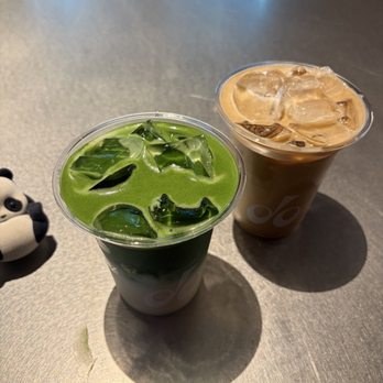 DO Coffee - Regular iced matcha with oat milk and a salted toffee latte - Coffee & Tea Near Me - Brea, California DO Coffee - Regular iced matcha with oat milk and a salted toffee latte - Coffee & Tea Near Me - Brea, California