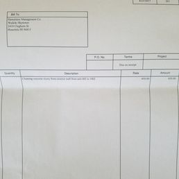 Cleaning bill received 2 weeks after Ben's leftover mess.