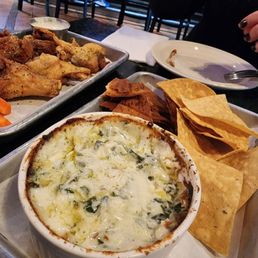 Happy hour spinach dip. Yummy with crispy HH wings Happy hour spinach dip. Yummy with crispy HH wings